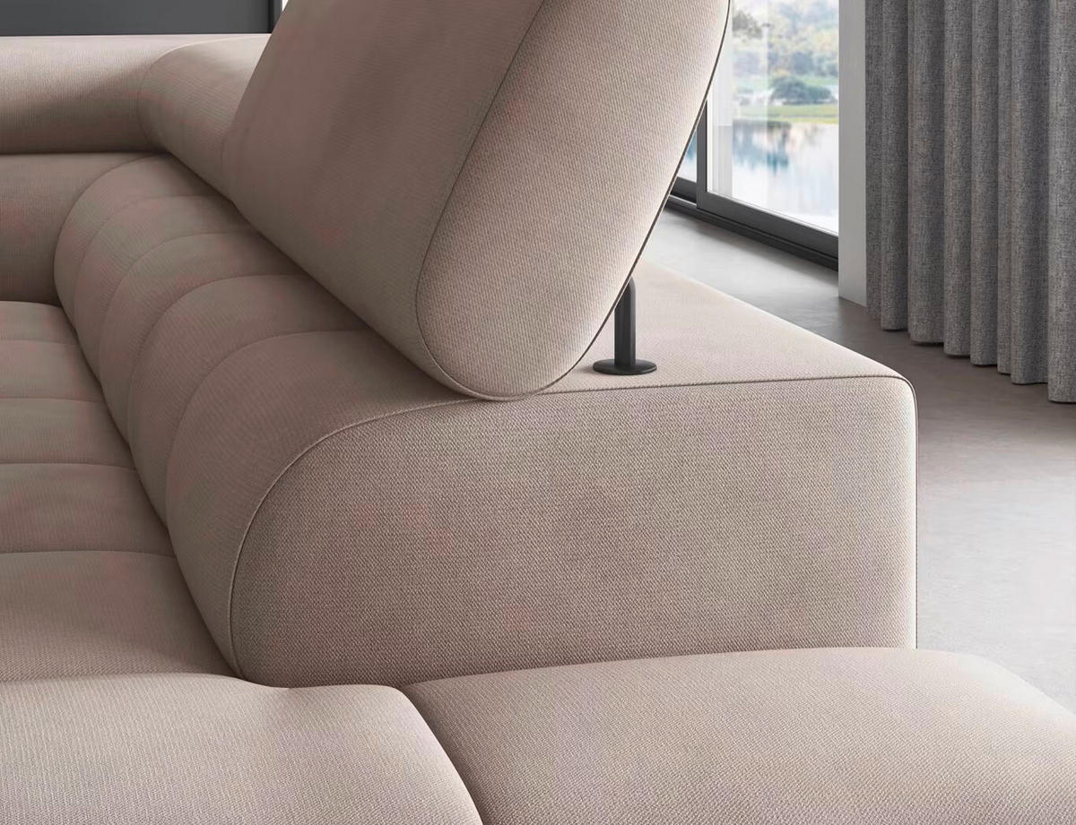 ECKSOFA Beige Plüsch  - Beige/Schwarz, Design, Textil/Metall (276/200cm) - MID.YOU