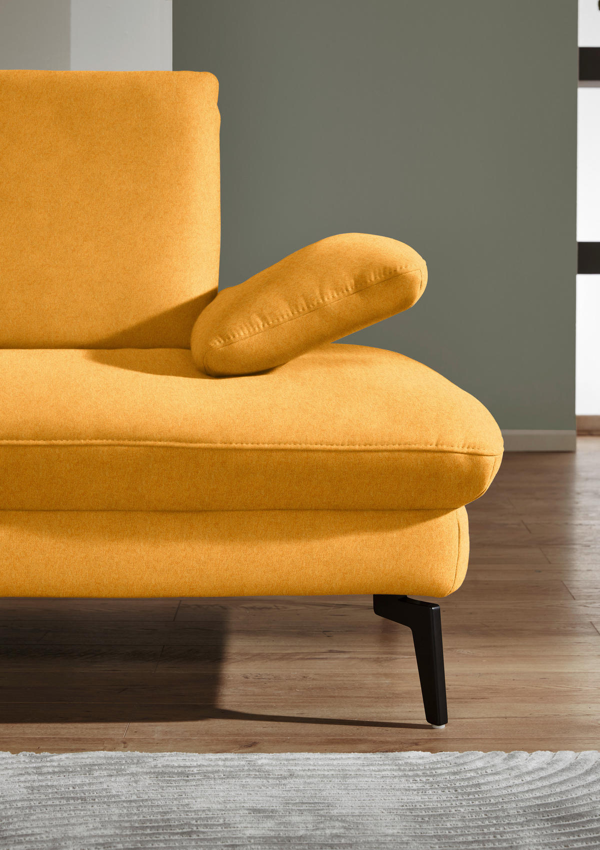 ECKSOFA in Chenille, Mikrofaser Currygelb  - Currygelb/Schwarz, Design, Textil/Metall (157/299cm) - Dieter Knoll