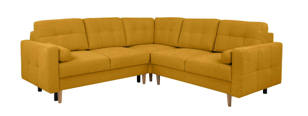 ECKSOFA in Gelb  - Gelb/Buchefarben, Design, Holz/Textil (242/242cm) - MID.YOU
