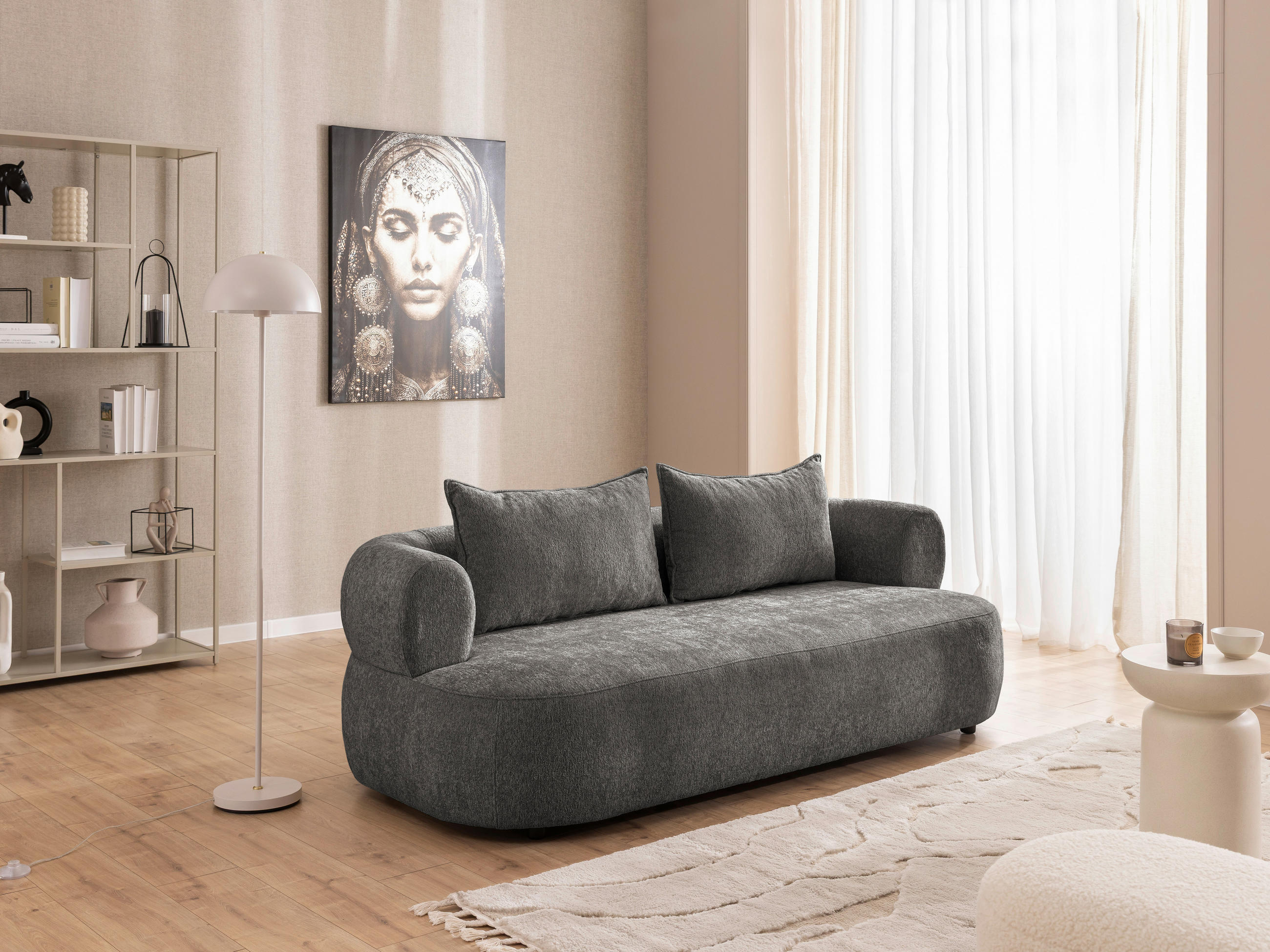3-SITZER-SOFA Chenille Anthrazit  - Anthrazit/Schwarz, Design, Kunststoff/Textil (200/76/96cm) - Livetastic
