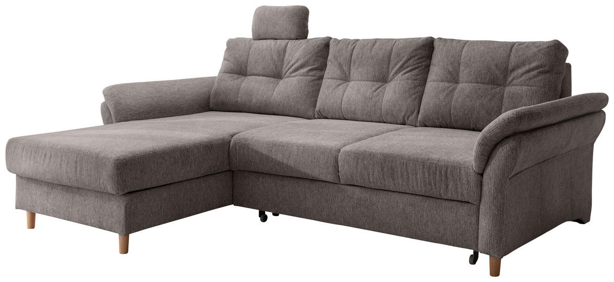 ECKSOFA in Chenille Graubraun  - Graubraun/Naturfarben, Modern, Holz/Textil (176/250cm) - Livetastic