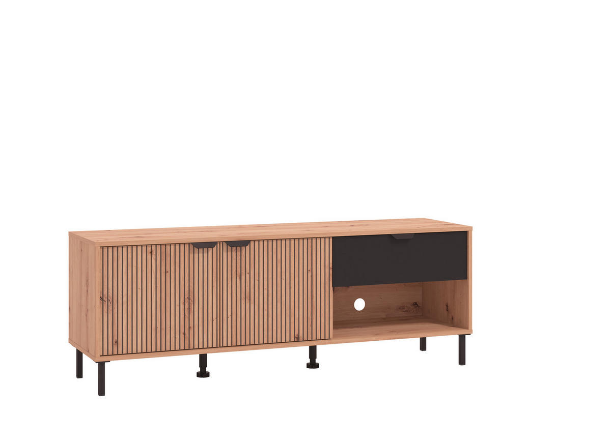 TV-ÁLLVÁNY fekete, Artisan tölgy  - fekete/Artisan tölgy, Basics, faalapú anyag (150,5/40/54,5cm) - Xora
