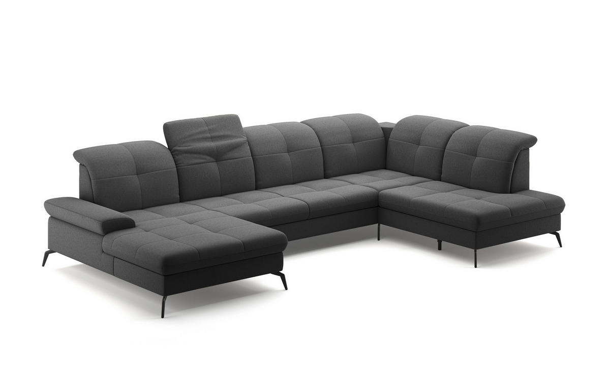 WOHNLANDSCHAFT in Flachgewebe Dunkelgrau  - Dunkelgrau/Schwarz, Konventionell, Textil/Metall (185/357/231cm) - Sit & More