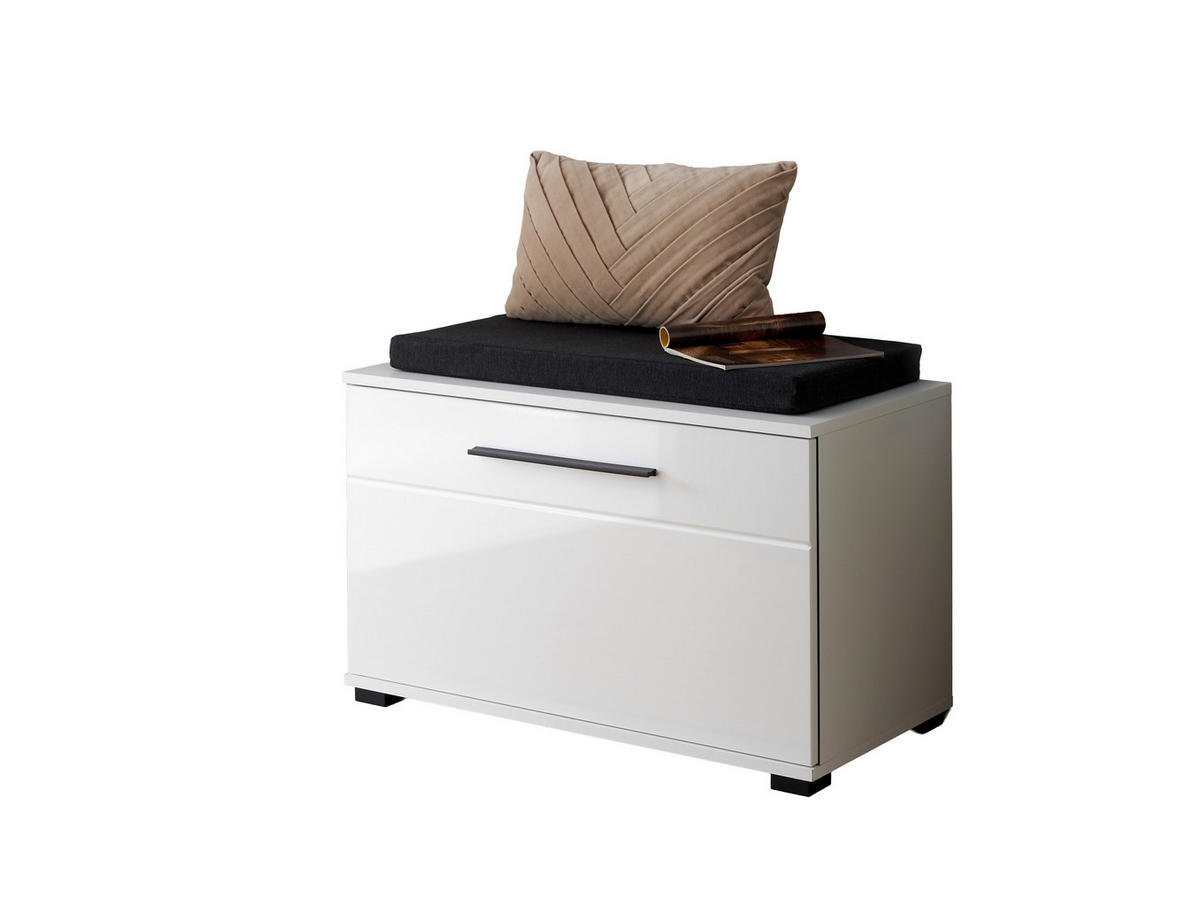 GARDEROBENBANK  in 80/55/39 cm  - Weiß Hochglanz/Schwarz, MODERN, Holzwerkstoff/Kunststoff (80/55/39cm) - MID.YOU