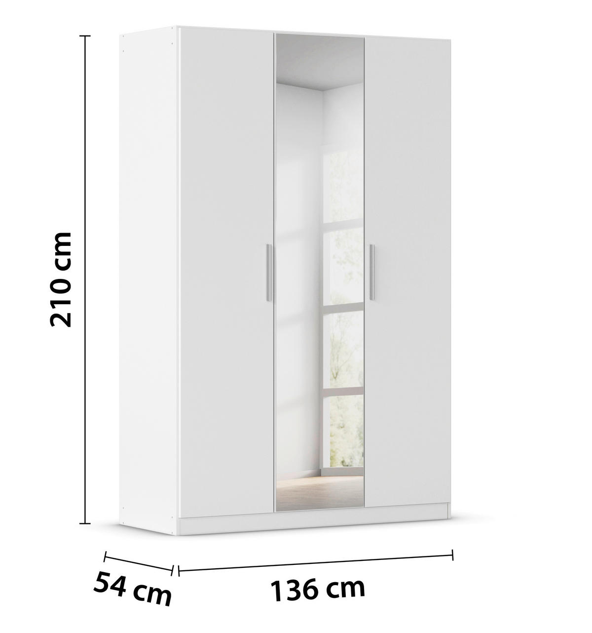 DREHTÜRENSCHRANK 135/210/54 cm,  in Weiß, 3-türig  - Alufarben/Weiß, KONVENTIONELL, Glas/Holzwerkstoff (135/210/54cm) - home24