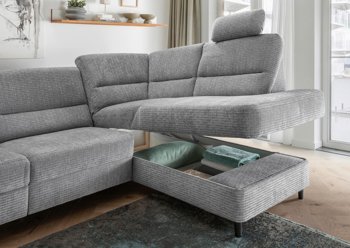 ECKSOFA in Mikrofaser Grau  - Weiss/Schwarz, Modern, Holz/Textil (266/190cm) - Livetastic