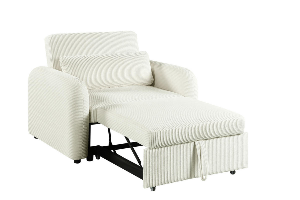 SCHLAFSESSEL PIANA Cord Creme Liegefunktion  - Creme/Schwarz, Design, Kunststoff/Textil (108/86/90cm) - MID.YOU