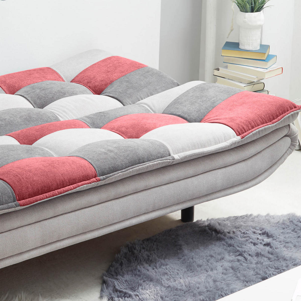 SCHLAFSOFA in Mikrovelours Silberfarben, Beere, Dunkelgrau  - Beere/Dunkelgrau, Basics, Kunststoff/Textil (188/90/89cm) - MID.YOU