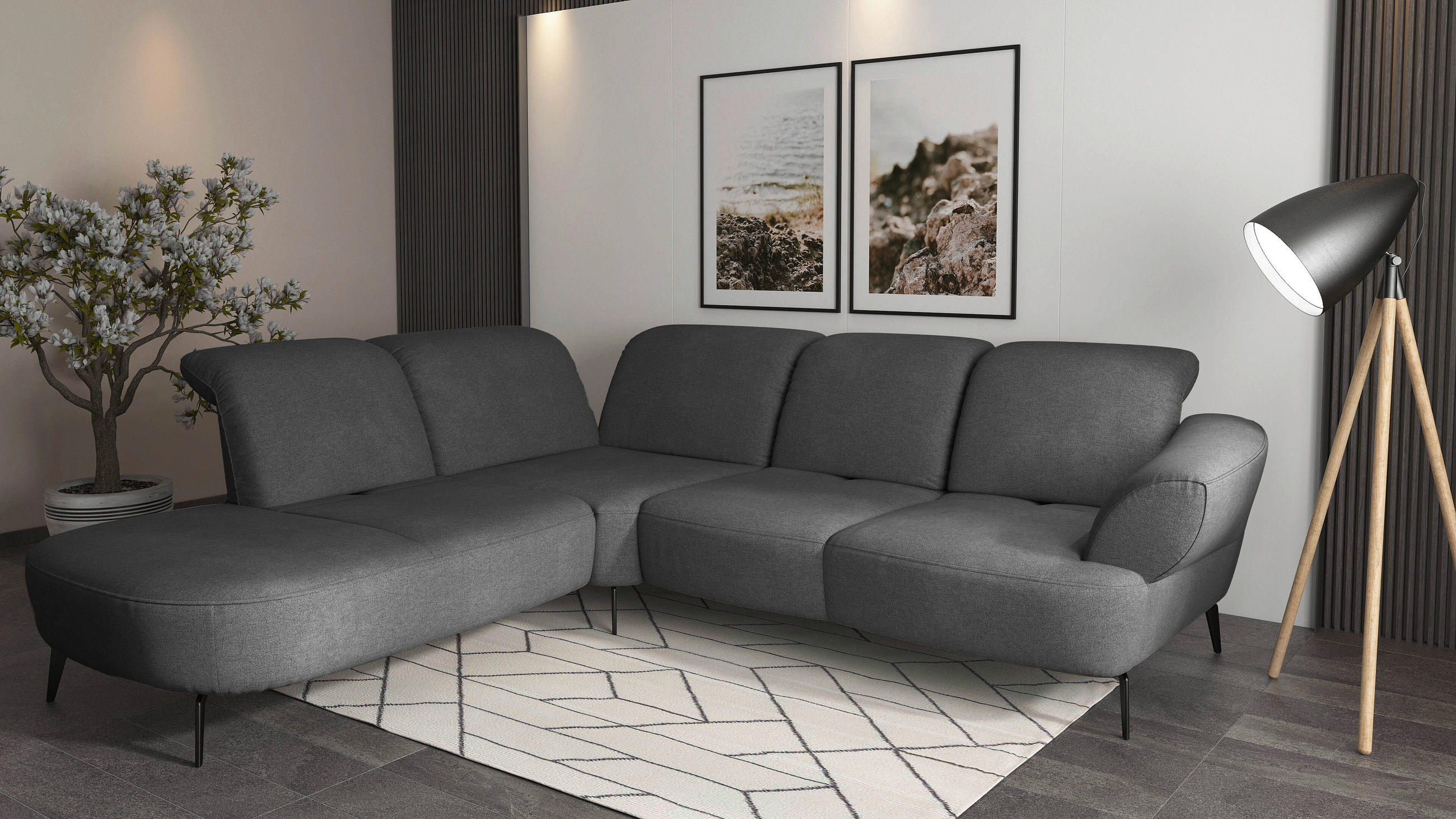 ECKSOFA in Mikrofaser Dunkelgrau - Dunkelgrau/Schwarz, Modern, Textil/Metall (270/302cm) - Sit & More