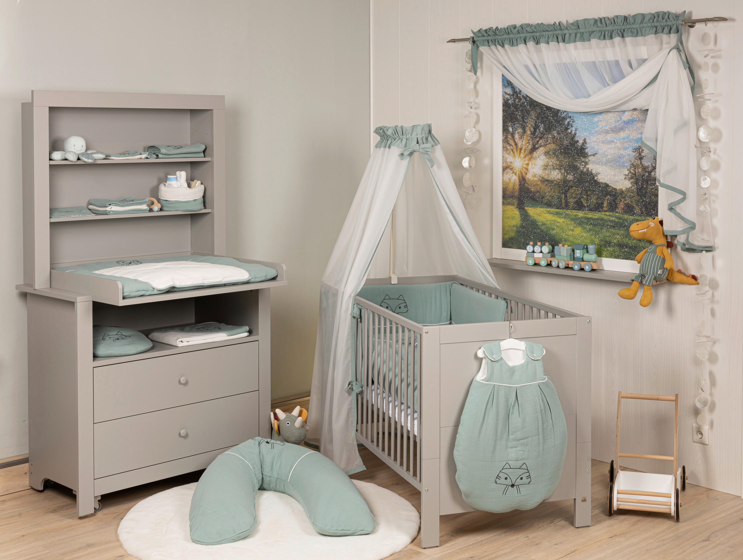 Thumbnail - Bebe's Collection Kinderbademantel Musselin Fuchs Grün, Creme, Grün, Textil, Fuchs, Gr. 92/98, Oeko-Tex® Standard 100, T...