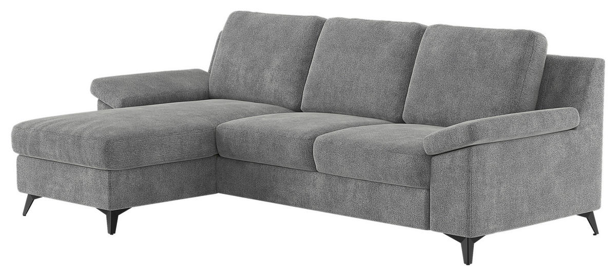 ECKSOFA in Chenille Grau  - Schwarz/Grau, Konventionell, Textil/Metall (156/245cm) - Cotta