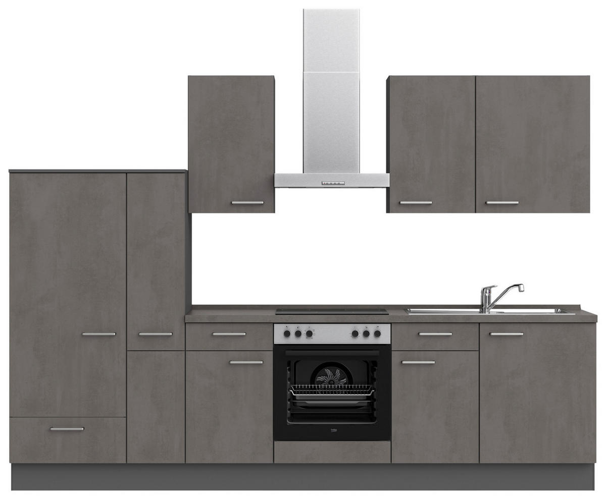 KÜCHENBLOCK 300 cm   in Schieferfarben  - Schieferfarben/Edelstahlfarben, MODERN, Holzwerkstoff/Metall (300cm) - Nobilia