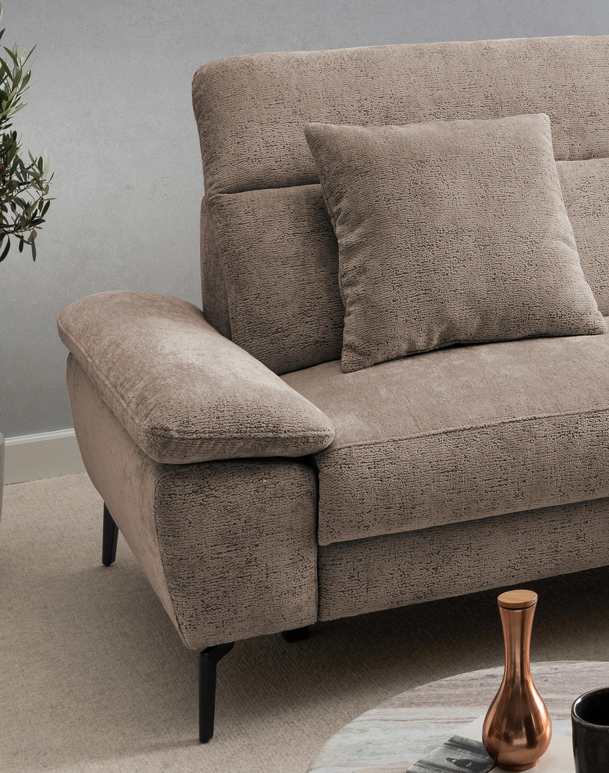 ECKSOFA Struktur Braun  - Schwarz/Braun, Konventionell, Textil/Metall (300/178cm) - Livetastic