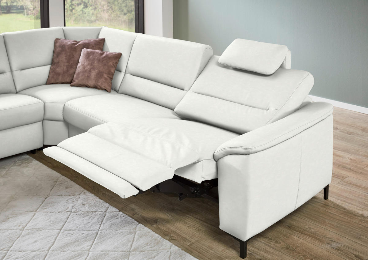 ECKSOFA  in Echtleder Weiß  249/290 cm  - Schwarz/Weiß, KONVENTIONELL, Leder/Metall (249/290cm) - Beldomo Premium