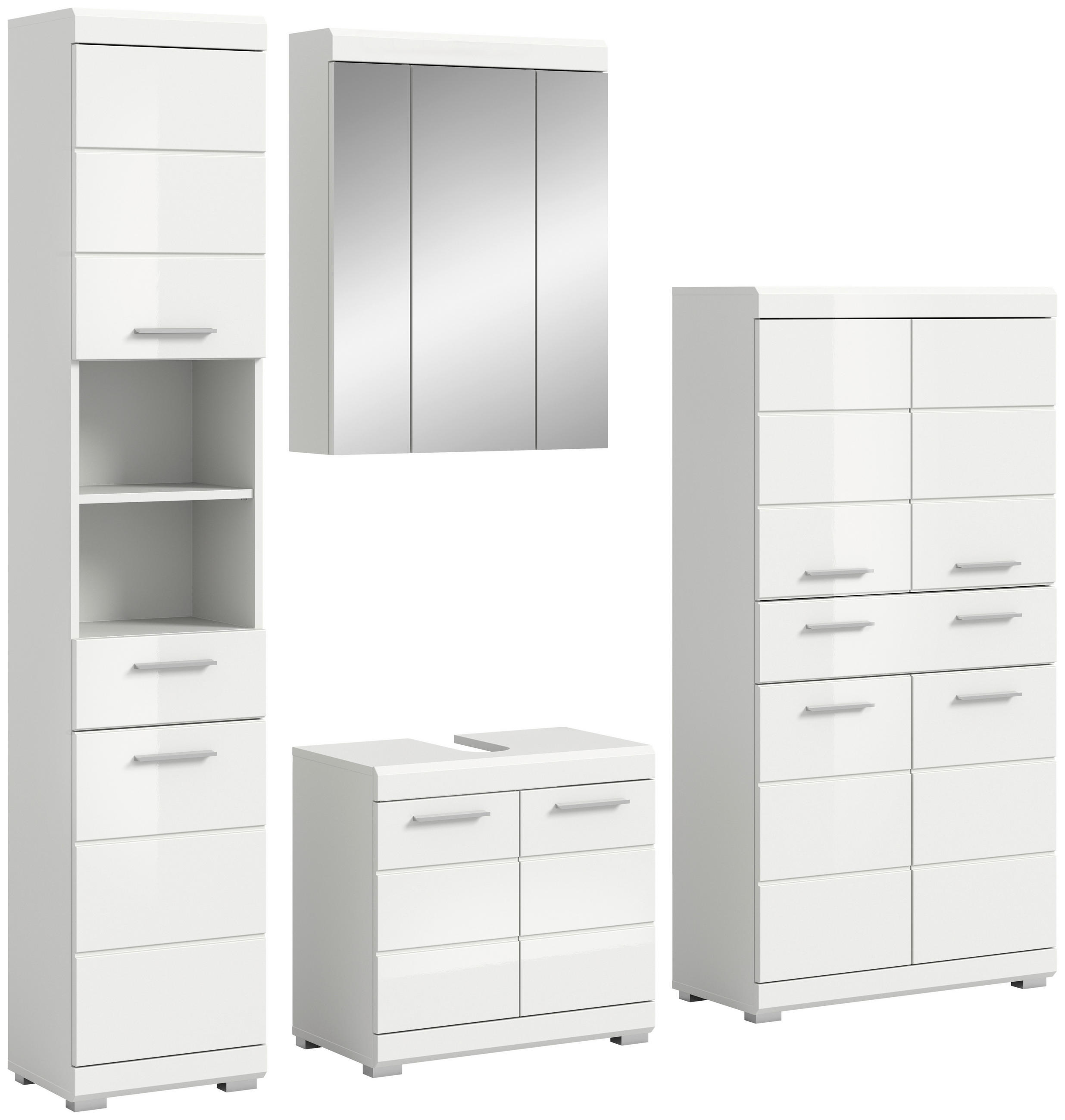 BADEZIMMER 4-teilig  in 171 cm  - Weiß Hochglanz/Silberfarben, MODERN, Glas/Holzwerkstoff (171cm) - MID.YOU