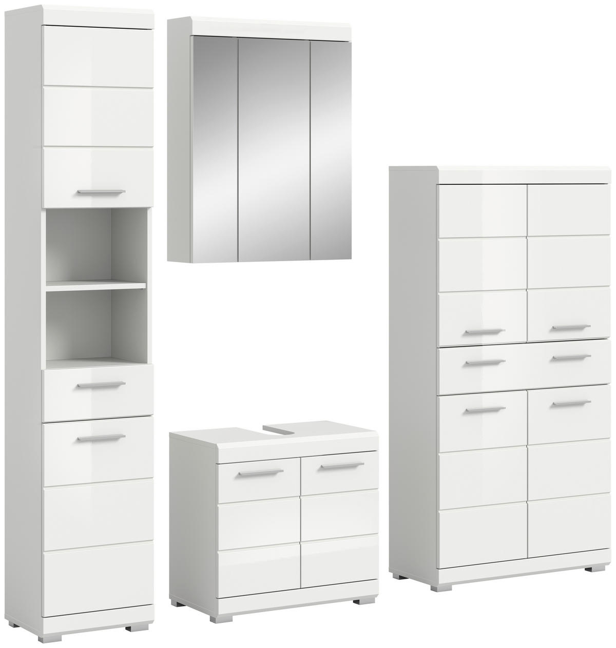 BADEZIMMER 4-teilig  in 171 cm  - Weiß Hochglanz/Silberfarben, MODERN, Glas/Holzwerkstoff (171cm) - MID.YOU