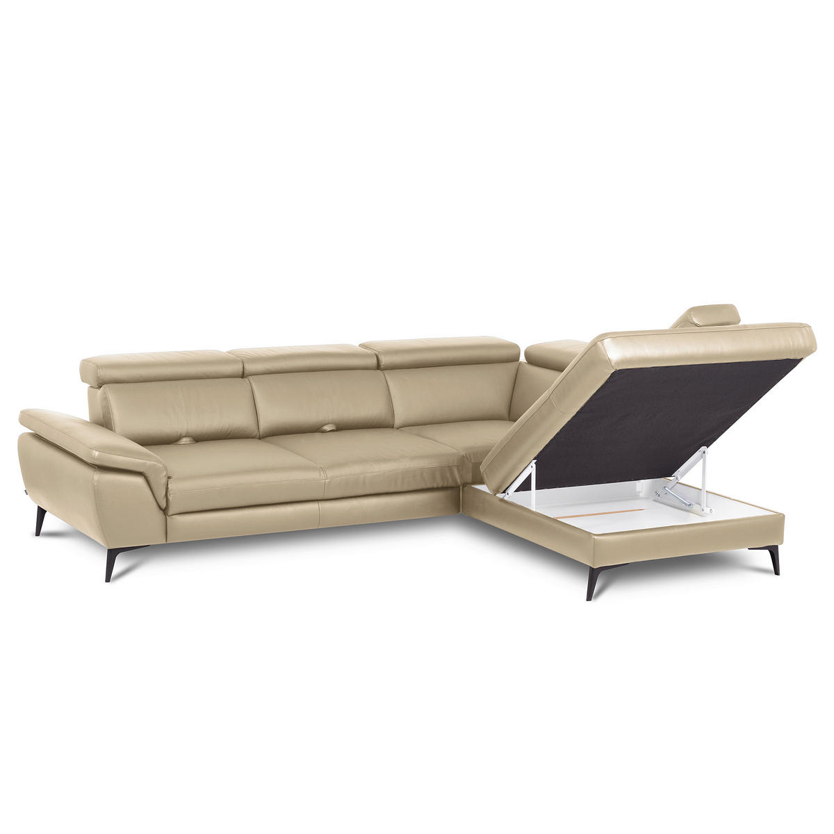 ECKSOFA Lederlook Echtleder Hellgrau  - Hellgrau/Schwarz, Design, Leder/Textil (274/220cm) - Livetastic