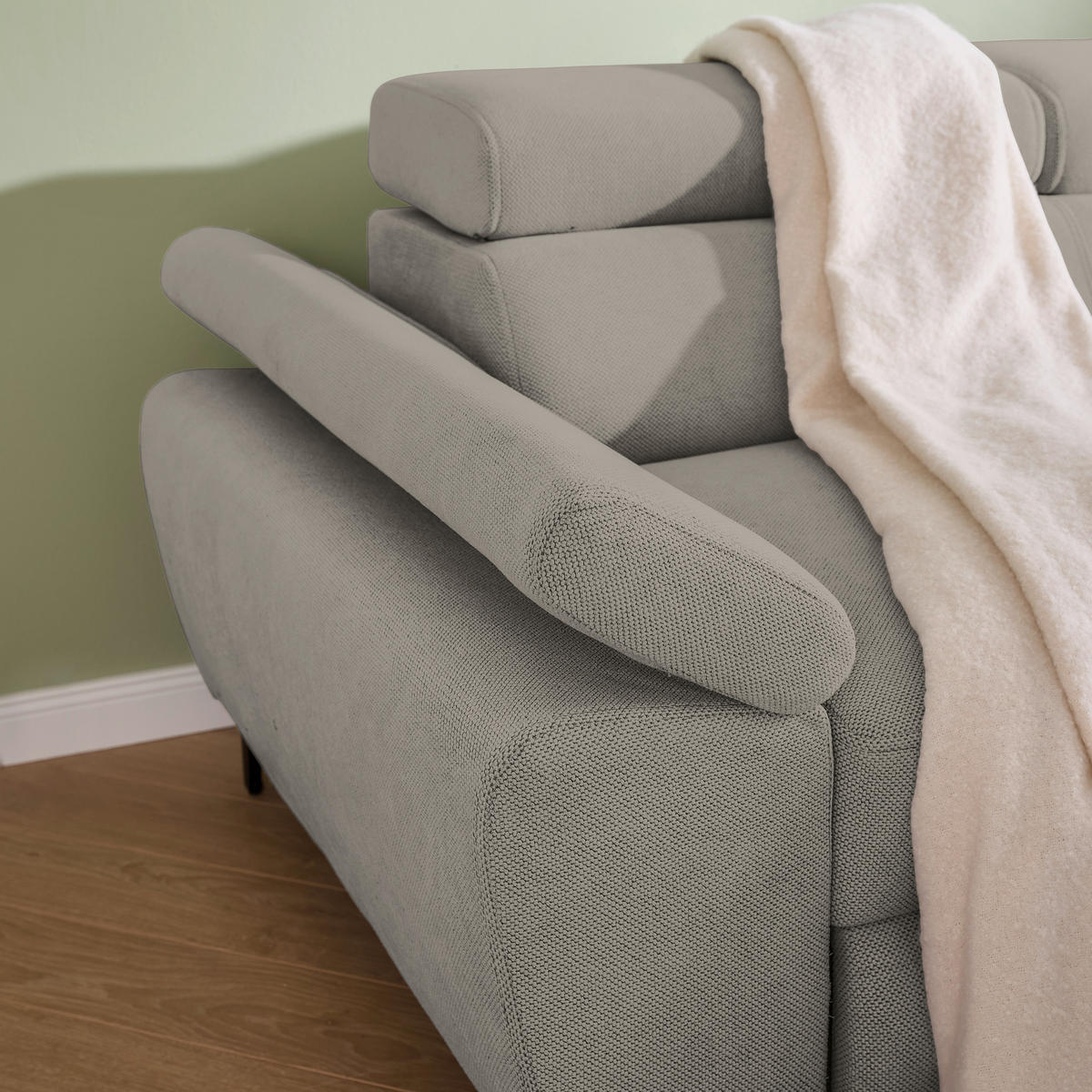 ECKSOFA inkl. Funktion COMBO Dunkelgrau Flachgewebe  - Dunkelgrau/Schwarz, Design, Textil/Metall (266/206cm) - Stylife
