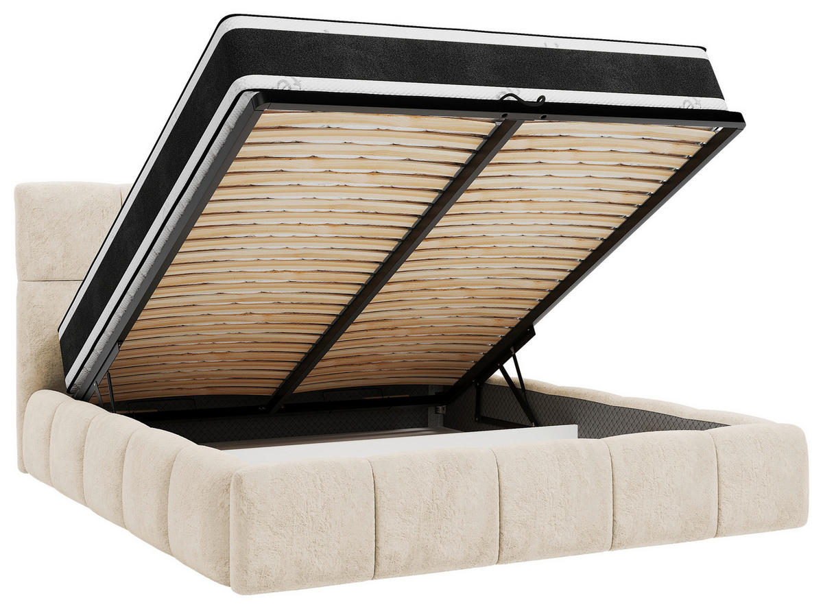 Polsterbett Cherry Mikrofaser 160/200 cm,  in Sandfarben, Lattenrost, Bettkasten,  - Sandfarben/Schwarz, MODERN, Holz/Holzwerkstoff (160/200cm) - MID.YOU