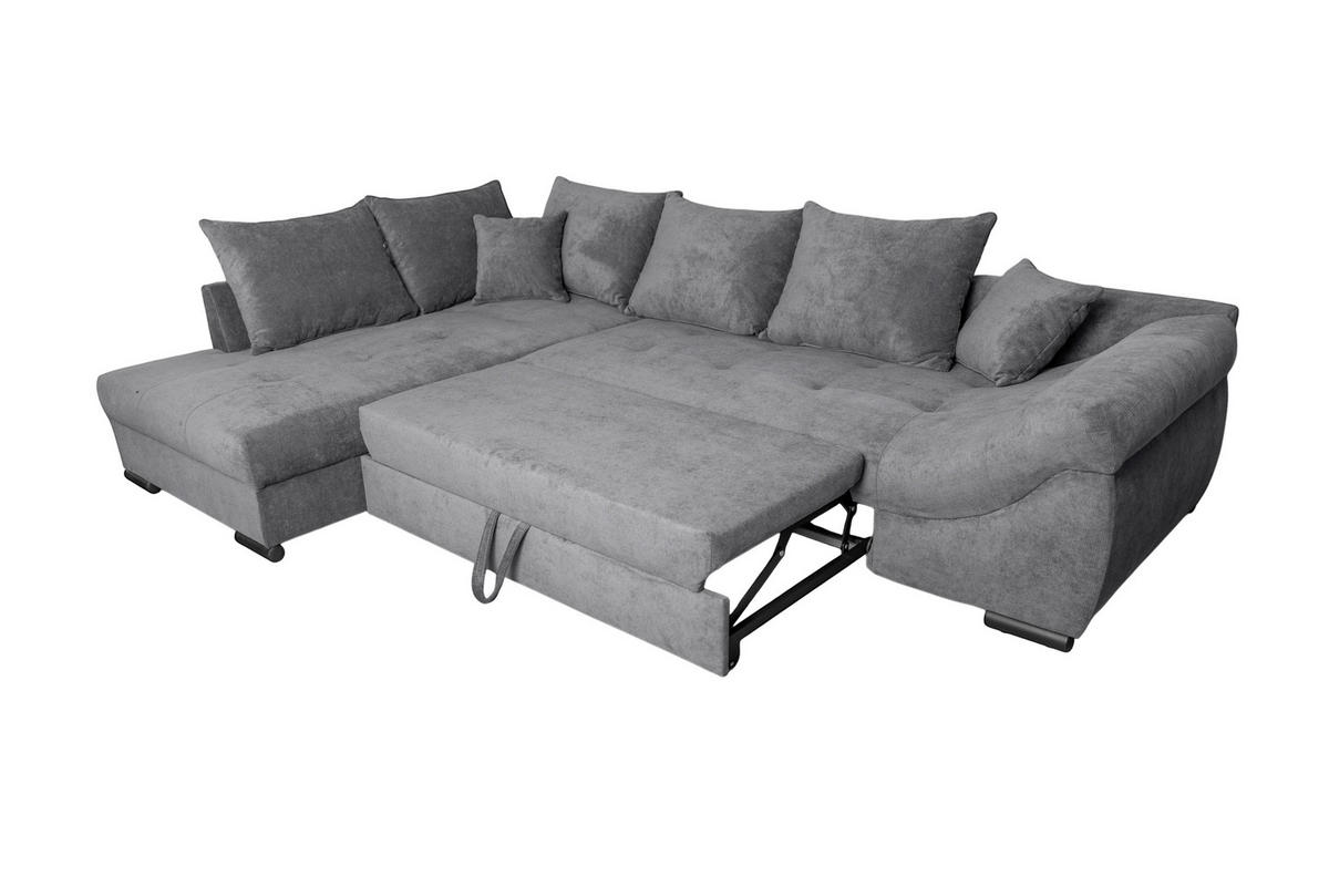 ECKSOFA ATLANTA Dunkelgrau Struktur Liegefläche im Originalstoff  - Dunkelgrau/Schwarz, Design, Textil/Metall (202/298cm) - MID.YOU