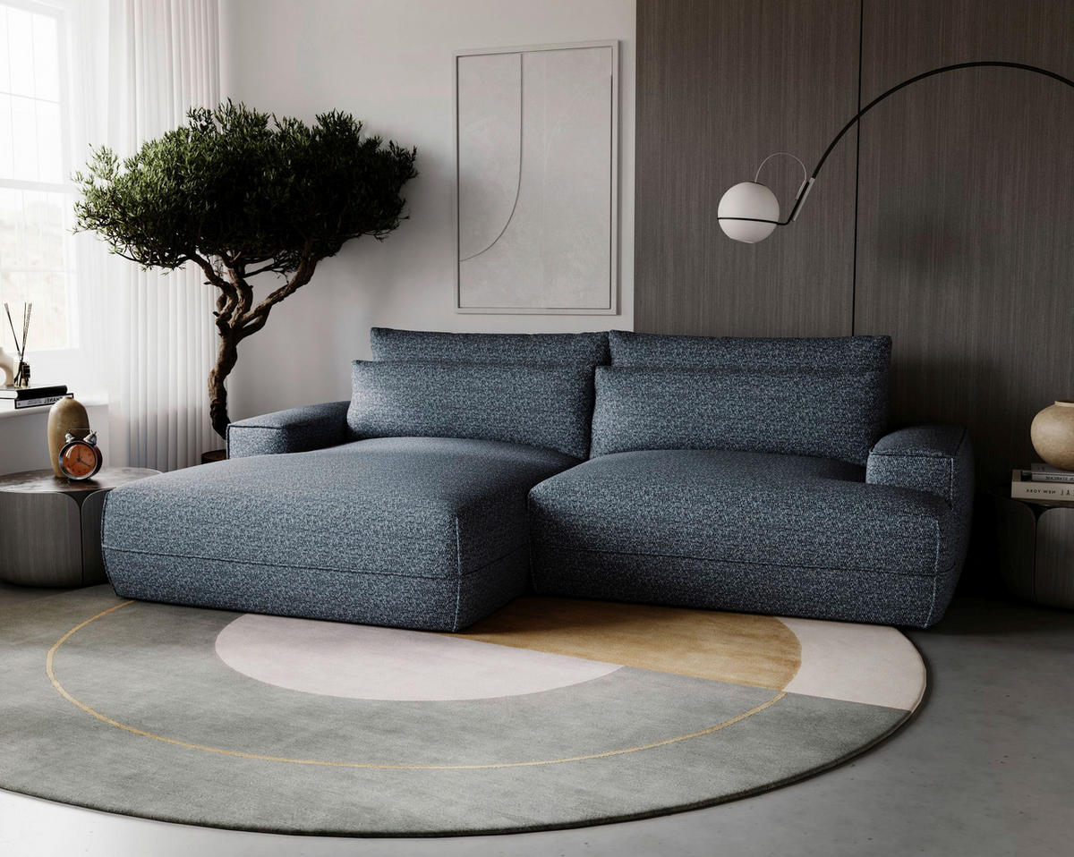 ECKSOFA Blau Struktur Rückenkissen, Nierenkissen, Bettkasten  - Blau/Schwarz, Design, Kunststoff/Textil (156/272cm) - Livetastic
