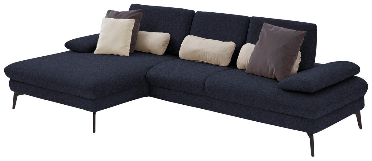 ECKSOFA in Chenille, Mikrofaser Anthrazit  - Anthrazit/Schwarz, Design, Textil/Metall (157/299cm) - Dieter Knoll