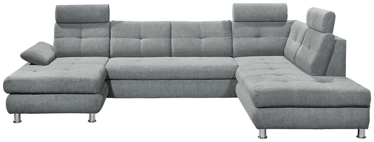 WOHNLANDSCHAFT Webstoff Hellgrau  - Hellgrau, Modern, Kunststoff/Textil (177/349/233cm) - MID.YOU