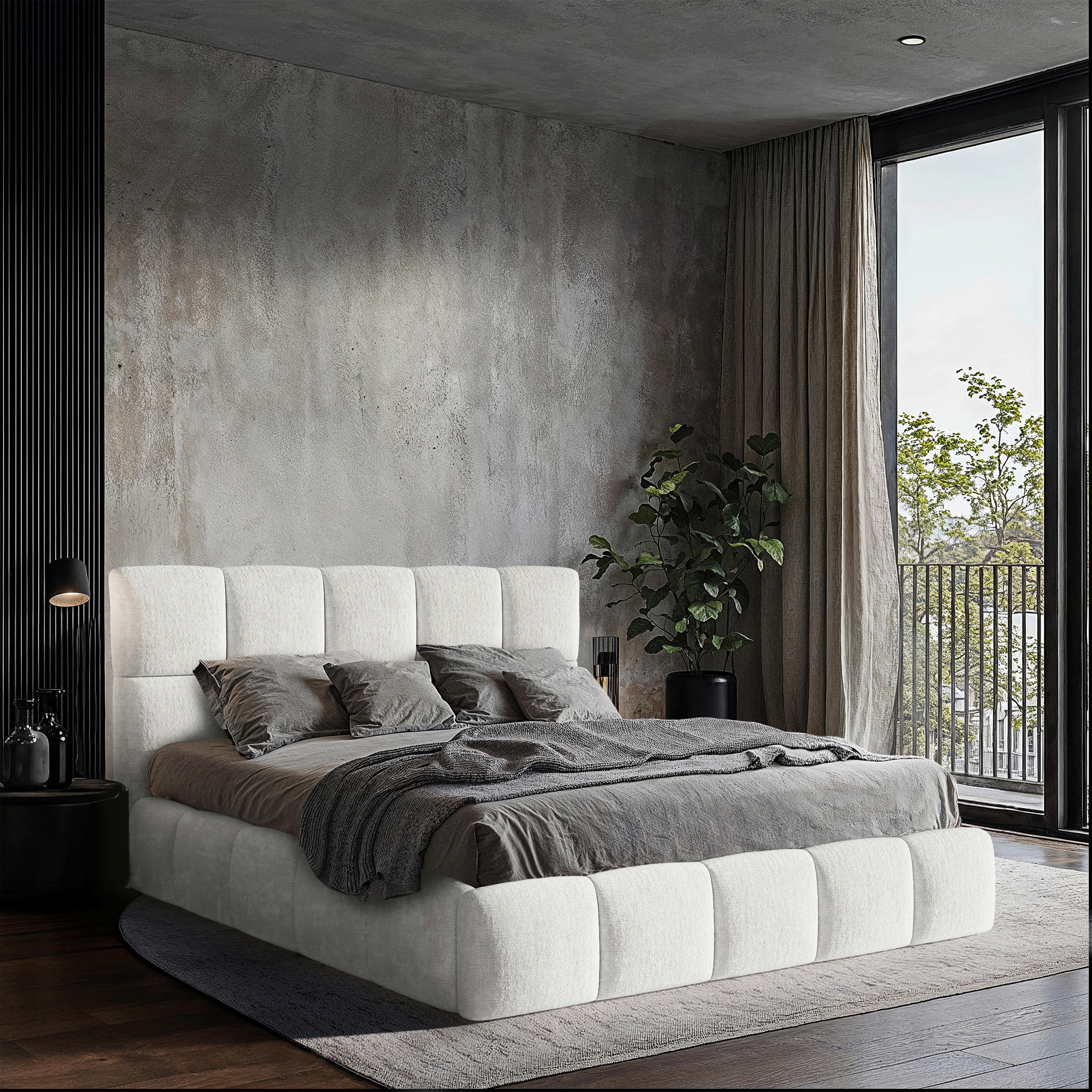 POLSTERBETT 180/200 cm,  in Naturfarben, gepolstertes Kopfteil, Lattenrost, Bettkasten,  - Schwarz/Naturfarben, MODERN, Holz/Holzwerkstoff (180/200cm) - MID.YOU