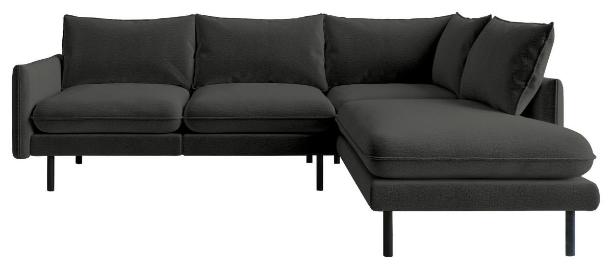 ECKSOFA in Flachgewebe Dunkelgrau  - Dunkelgrau/Schwarz, Design, Textil/Metall (267/204cm) - Livetastic