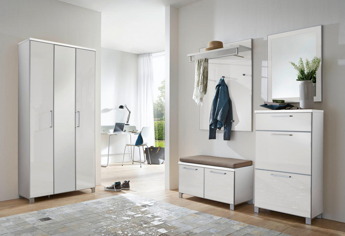 GARDEROBE 5-teilig  in 155/195/40 cm  - Weiss, Design, Glas/Holzwerkstoff (155/195/40cm)