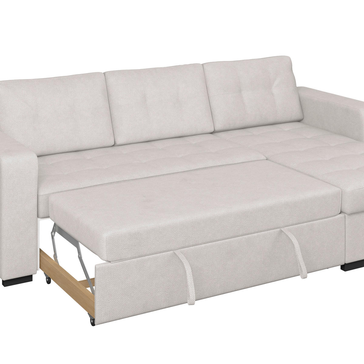 ECKSOFA TURIN Creme Mikrofaser, Struktur Rückenkissen, Bettkasten  - Creme/Schwarz, Trend, Textil/Metall (239/160cm) - MID.YOU
