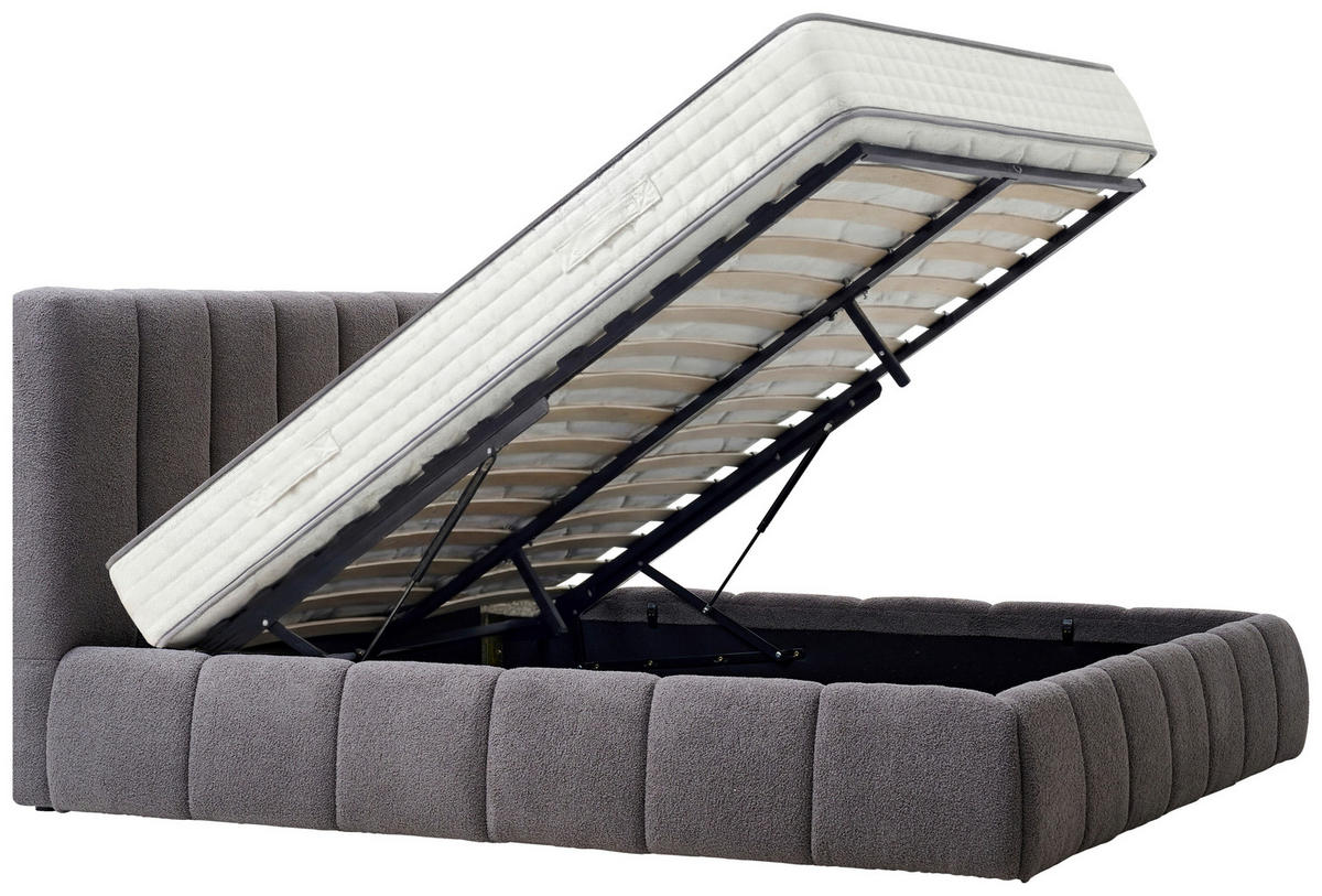 POLSTERBETT 180/200 cm,  in Grau, gepolstertes Kopfteil, Lattenrost, Bettkasten,  - Schwarz/Naturfarben, Design, Holz/Kunststoff (180/200cm) - Boxxx