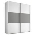 SCHWEBETÜRENSCHRANK  in Weiß, Hellgrau  - Hellgrau/Alufarben, KONVENTIONELL, Holzwerkstoff/Metall (167/222/68cm) - Moderano