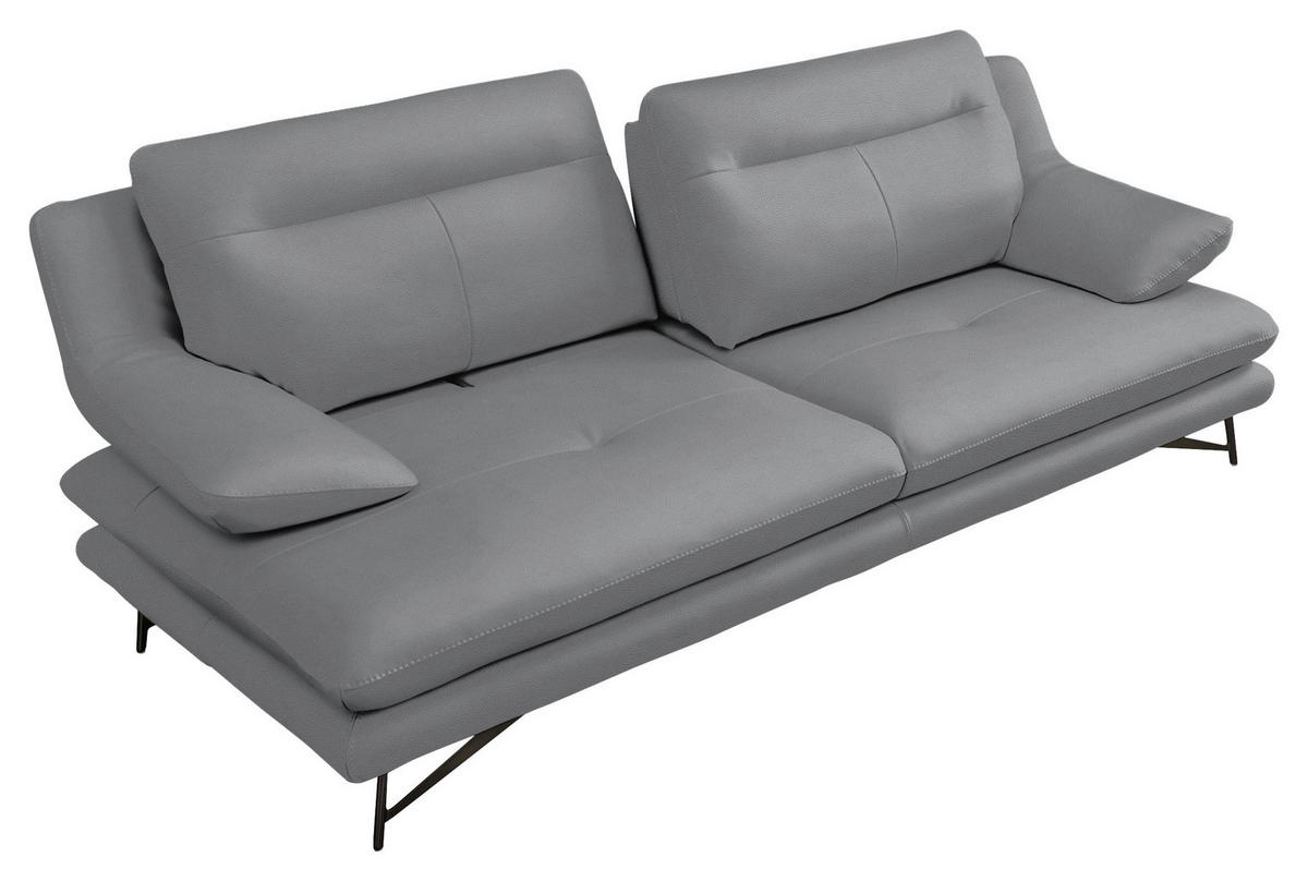 3-SITZER-SOFA in Leder Silberfarben  - Silberfarben, Design, Leder/Metall (215/90/109cm)
