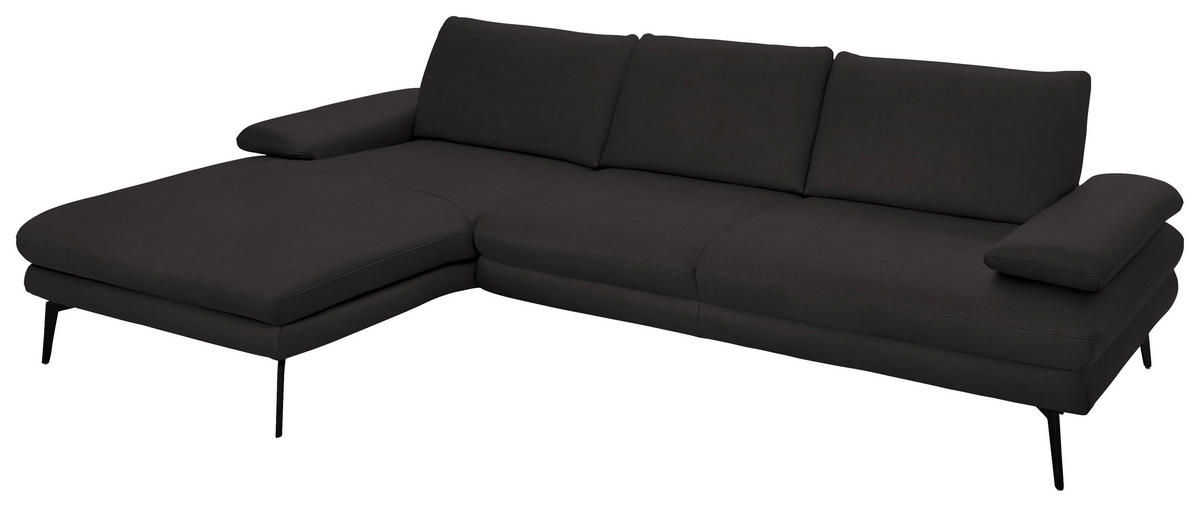 ECKSOFA in Echtleder Dunkelbraun  - Dunkelbraun/Schwarz, Design, Leder/Metall (180/310cm) - Dieter Knoll