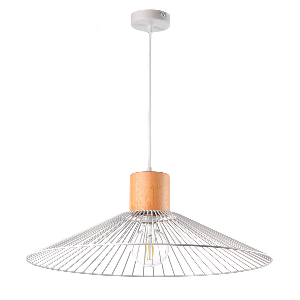 STROPNÍ ZÁVĚSNÉ SVÍTIDLO, 60/60/160 cm  - světle hnědá/vysoce lesklá bílá, Basics, kov/dřevo (60/60/160cm)