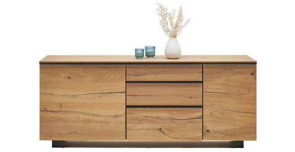 SIDEBOARD Asteiche furniert Schwarz, Eichefarben, Schieferfarben Befestigungsmaterial, Rückwand, Oberplatte, Einlegeböden  - Schieferfarben/Eichefarben, MODERN, Holz/Holzwerkstoff (176/73/40cm) - Hom`in