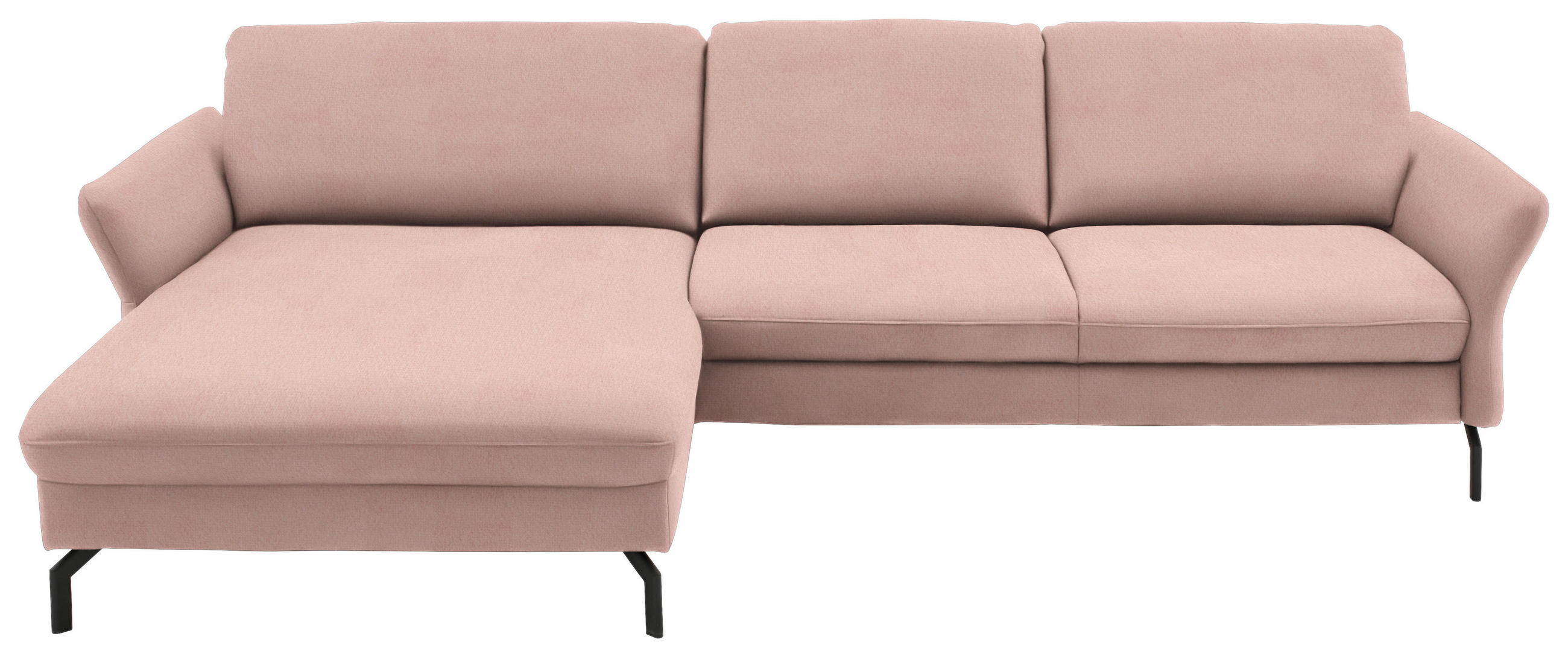 ECKSOFA in Velours Rosa  - Schwarz/Rosa, Design, Textil/Metall (179/306cm) - Beldomo System
