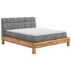 BOXSPRINGBETT 160/200 cm,  in Hellgrau, Matratze, gepolstertes Kopfteil, Topper, H4 + H4 = sehr fest  - Buchefarben/Hellgrau, Natur, Holz/Textil (160/200cm) - Livetastic
