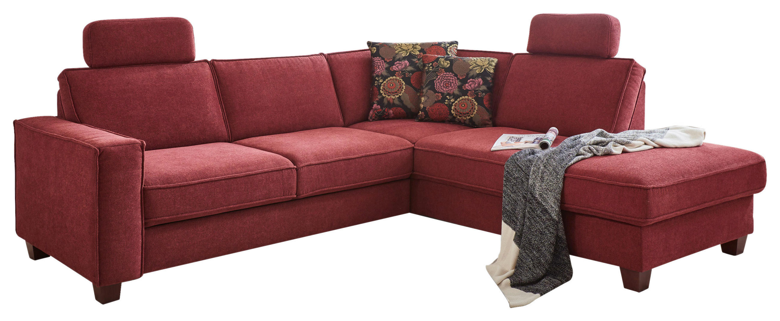 ECKSOFA in Chenille, Flachgewebe Bordeaux  - Bordeaux/Nussbaumfarben, Konventionell, Holz/Textil (236/213cm) - Sit & More