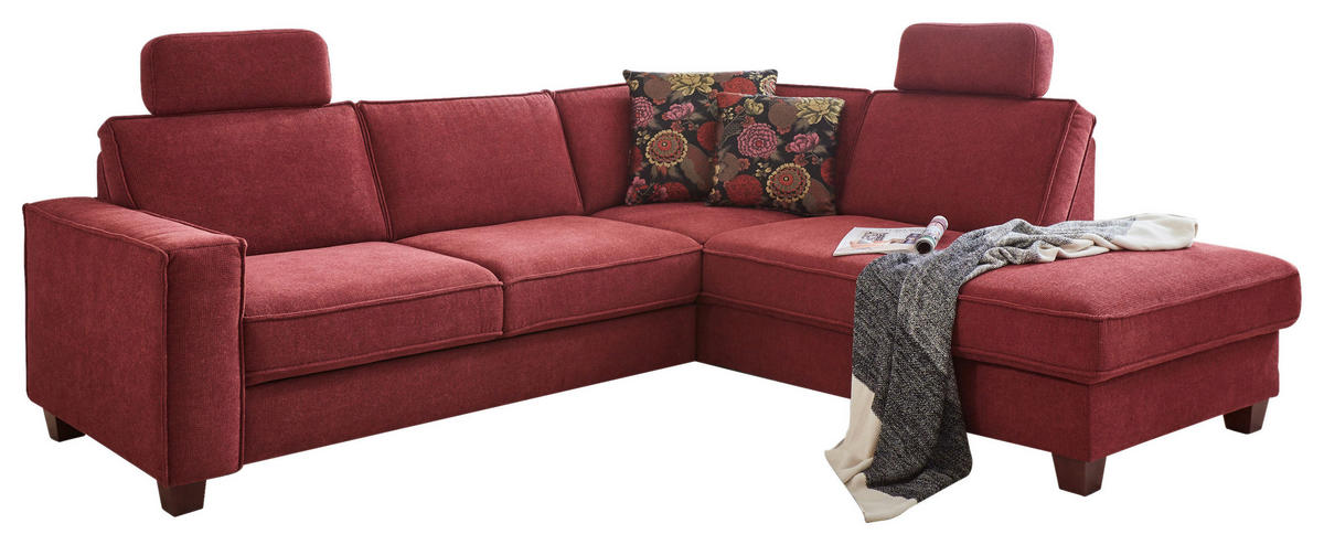ECKSOFA in Chenille, Flachgewebe Bordeaux  - Bordeaux/Nussbaumfarben, Konventionell, Holz/Textil (236/213cm) - Sit & More