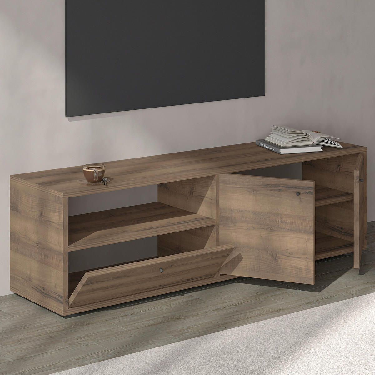 LOWBOARD  35/42/136 cm  stehend  - Eichefarben/Schwarz, Design, Holzwerkstoff (35/42/136cm) - Livetastic