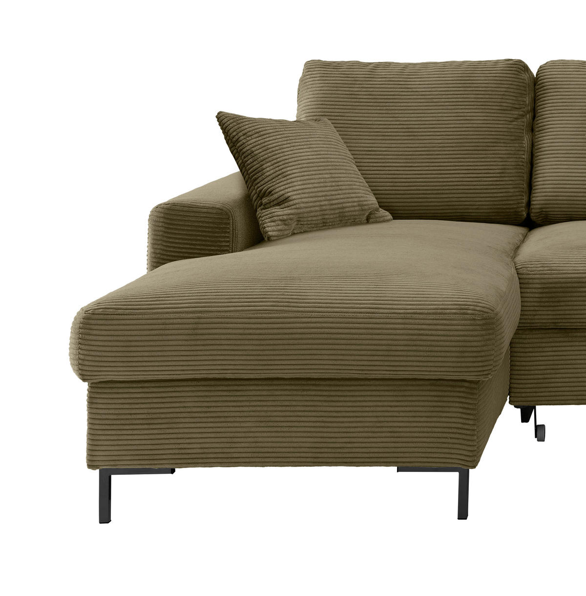 ECKSCHLAFSOFA  mit Rücken echt Cord Olivgrün  - Schwarz/Olivgrün, KONVENTIONELL, Textil/Metall (143/237cm) - Livetastic