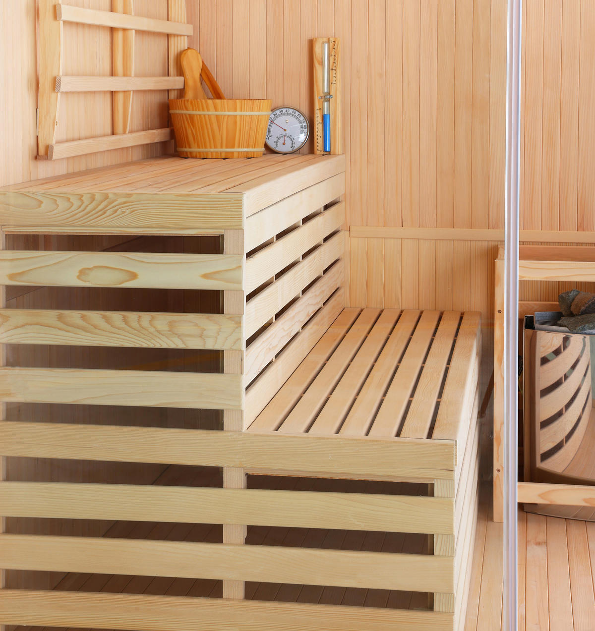 SAUNA für 3 Personen  - Basics, Holz (150/200/150cm)