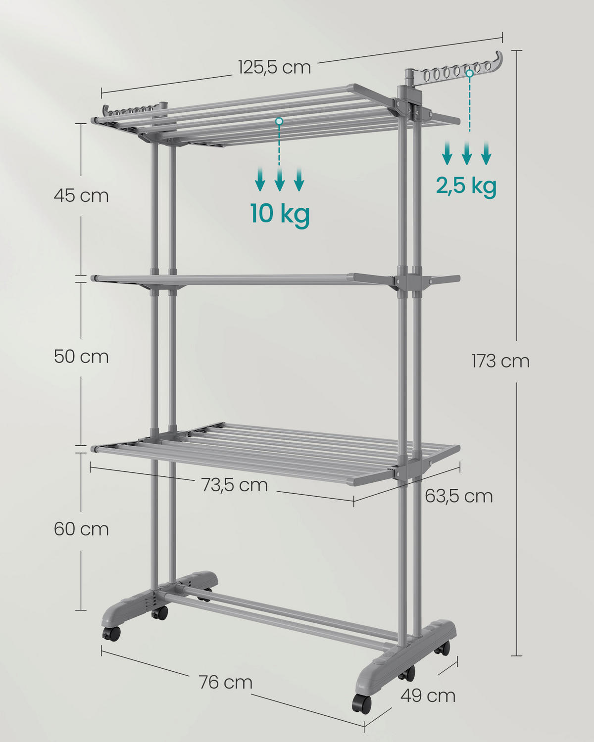 WÄSCHETROCKNER Bunji 125,5/172,5/63,5 cm  - Grau, Basics, Kunststoff/Metall (125,5/172,5/63,5cm)