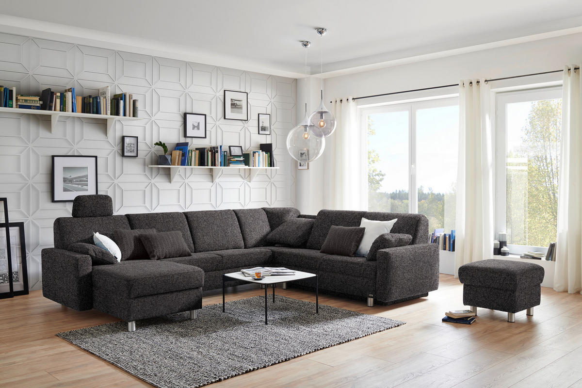 WOHNLANDSCHAFT in Chenille Dunkelbraun  - Dunkelbraun/Alufarben, KONVENTIONELL, Kunststoff/Textil (158/322/236cm) - Sedda