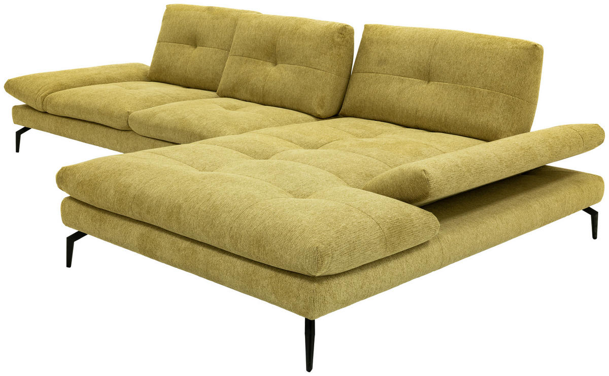 ECKSOFA Hellgelb Struktur Rücken echt  - Hellgelb/Schwarz, Design, Textil/Metall (340/203cm) - Chilliano