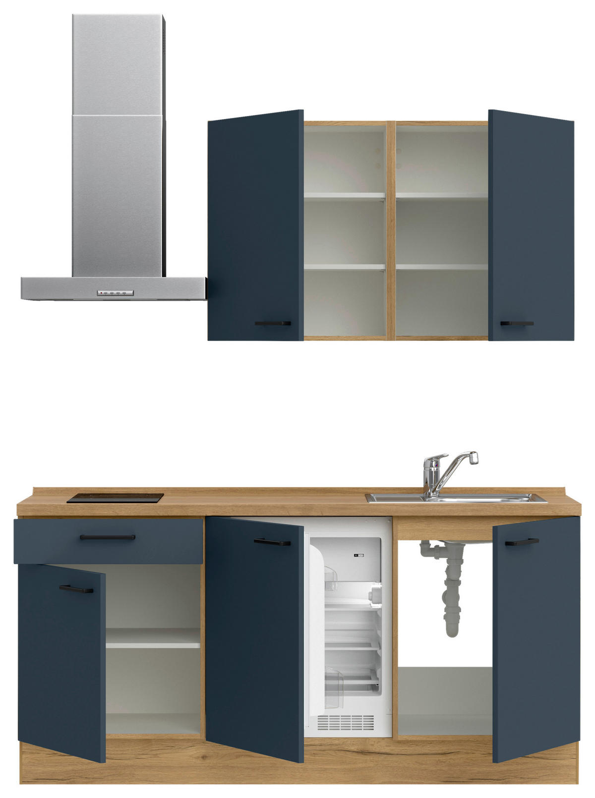 KÜCHENBLOCK Easytouch 180 cm  in Blau, Eichefarben  - Blau/Eichefarben, MODERN, Holzwerkstoff/Metall (180cm) - Nobilia