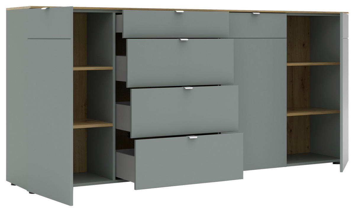 SIDEBOARD  in 220/101/41 cm  - Schilfgrün/Silberfarben, Design, Holzwerkstoff/Metall (220/101/41cm)