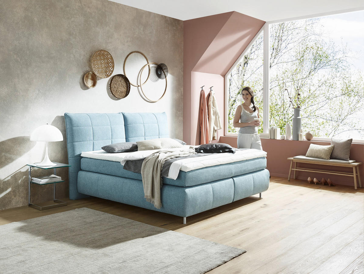BOXSPRINGBETT 160/200 cm  in Blau  - Blau/Edelstahlfarben, Konventionell, Textil (160/200cm) - Dieter Knoll